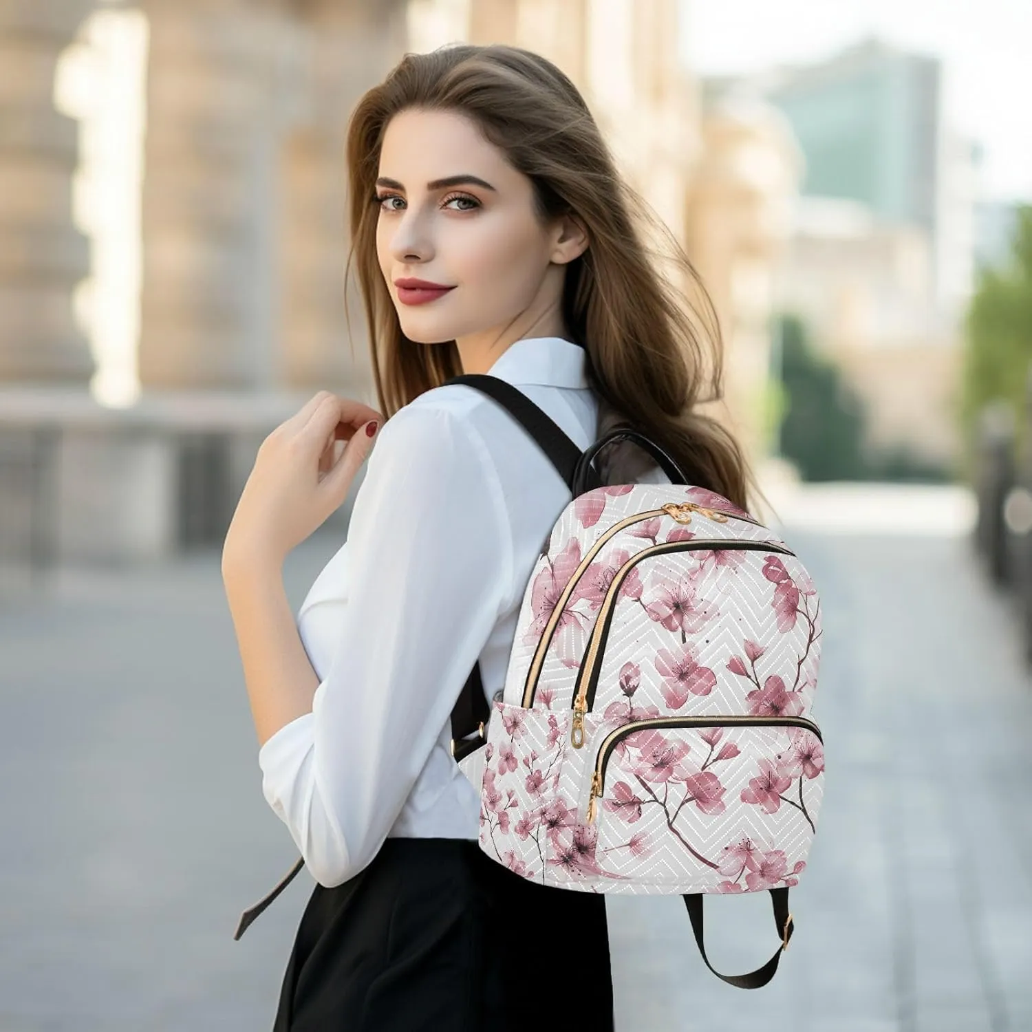 ALAZA Delicate Pink Cherry Blossoms Mini Backpack Purse for Women Travel Bag Lightweight Shoulder Bag Fashion Daypack