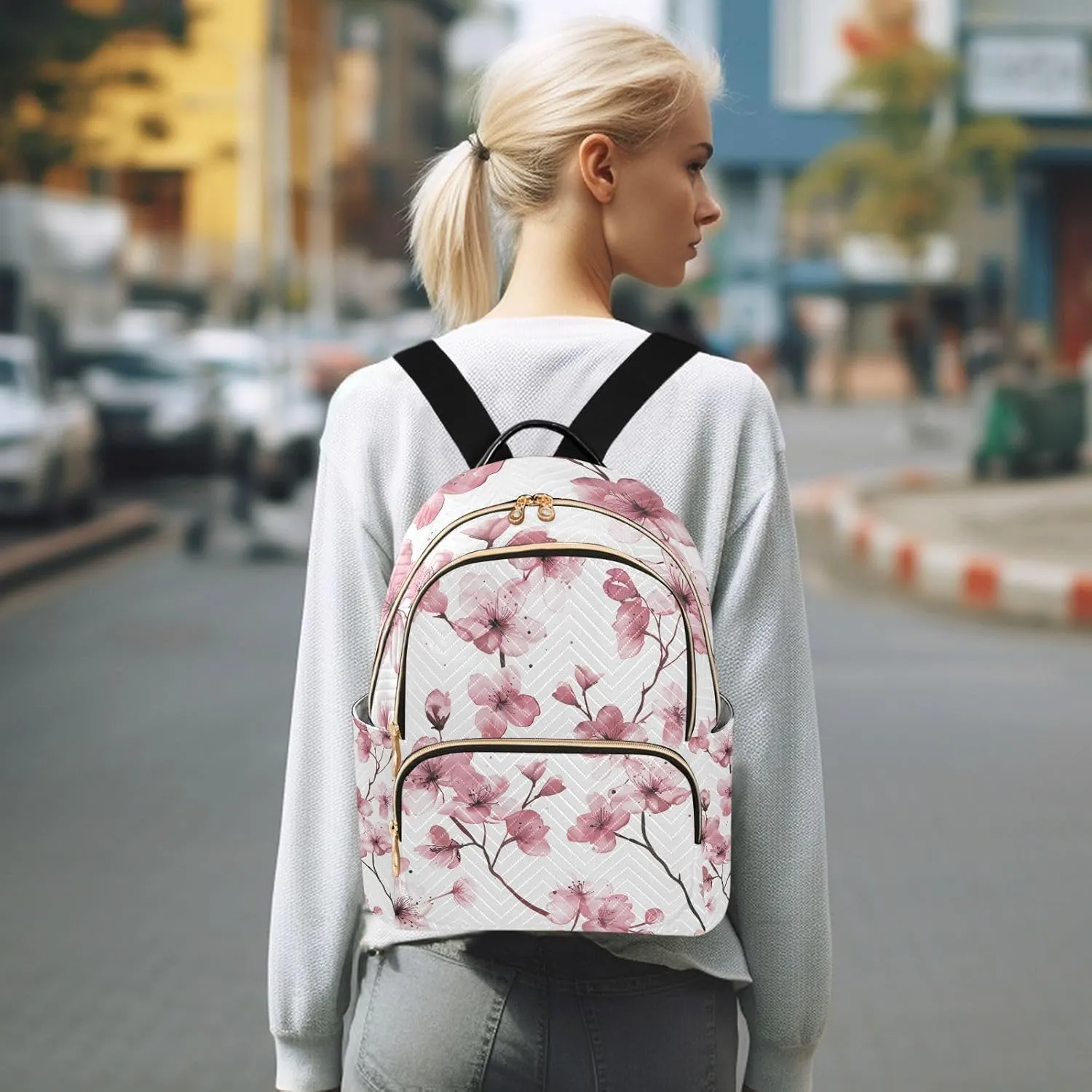 ALAZA Delicate Pink Cherry Blossoms Mini Backpack Purse for Women Travel Bag Lightweight Shoulder Bag Fashion Daypack