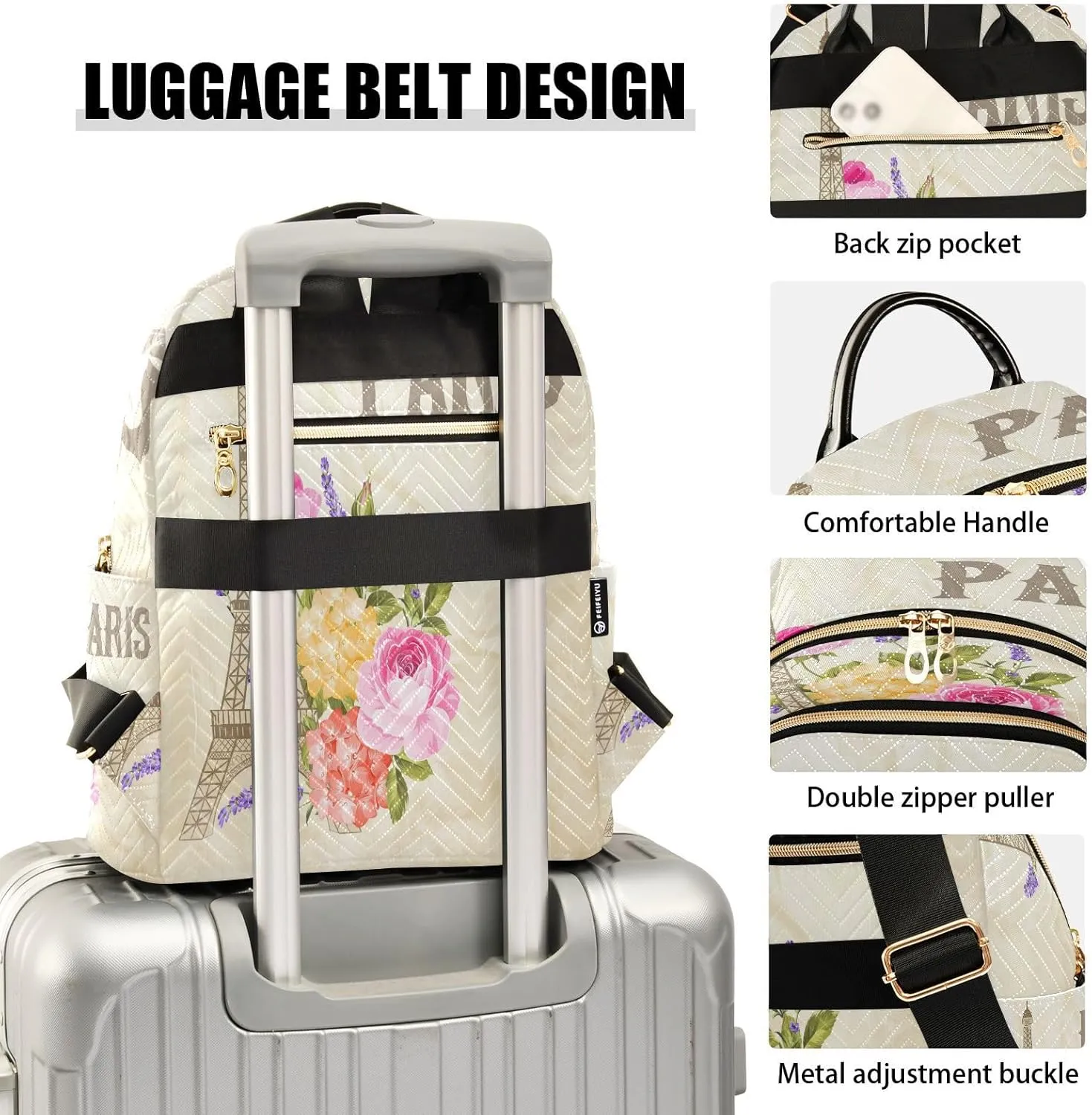ALAZA Eiffel Tower Paris Blossom Women Backpack Purse Ladies Fashion Shoulder Bag Daypack Travel Bag 7.5L