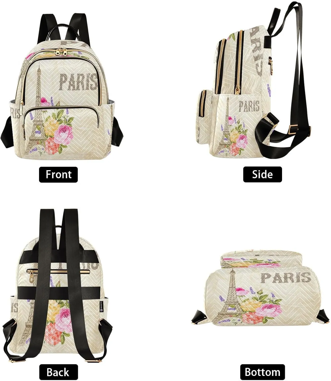 ALAZA Eiffel Tower Paris Blossom Women Backpack Purse Ladies Fashion Shoulder Bag Daypack Travel Bag 7.5L