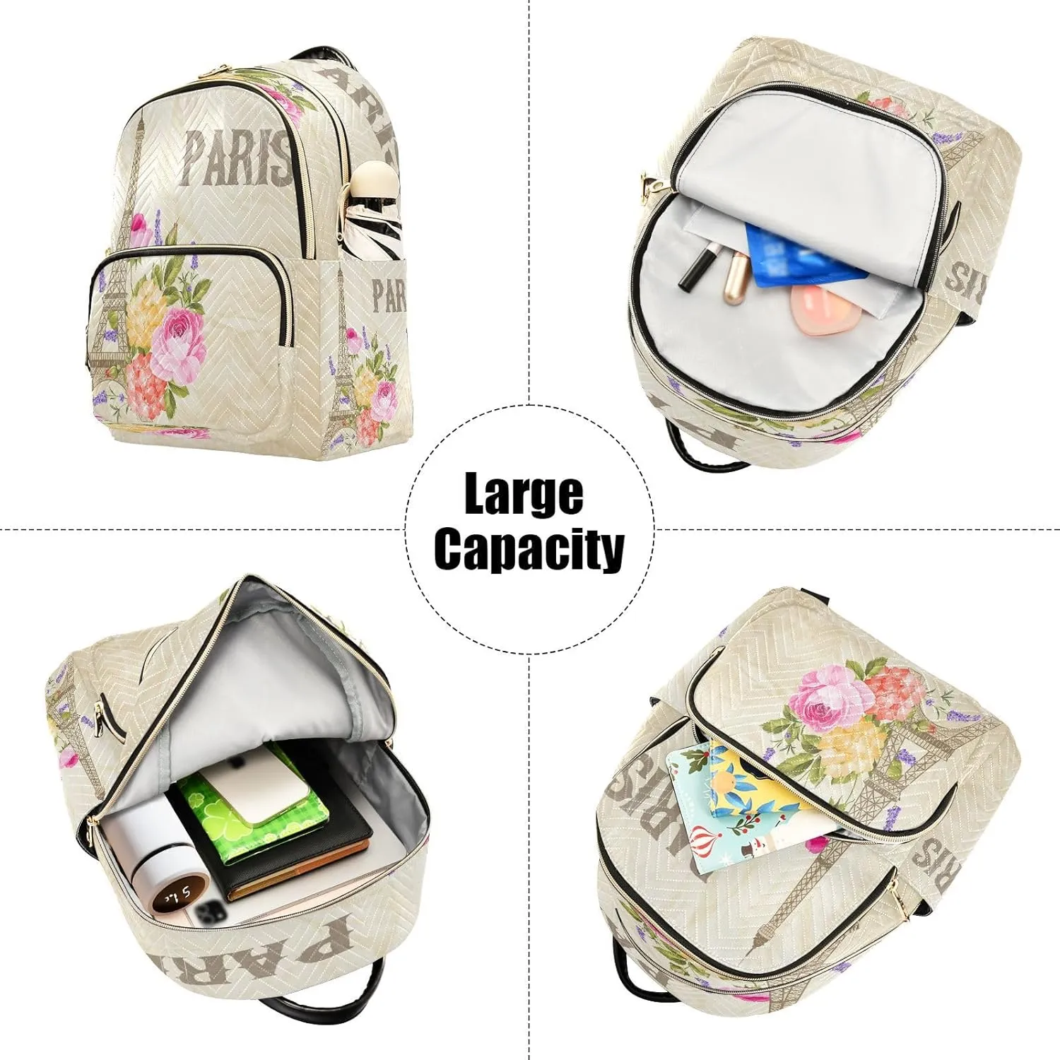 ALAZA Eiffel Tower Paris Blossom Women Backpack Purse Ladies Fashion Shoulder Bag Daypack Travel Bag 7.5L