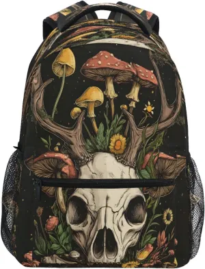 ALAZA Goat Skull Mushroom Flower Kids School Backpack for Boys Girls Teens Bookbag Travel Daypack Bag 16 inch