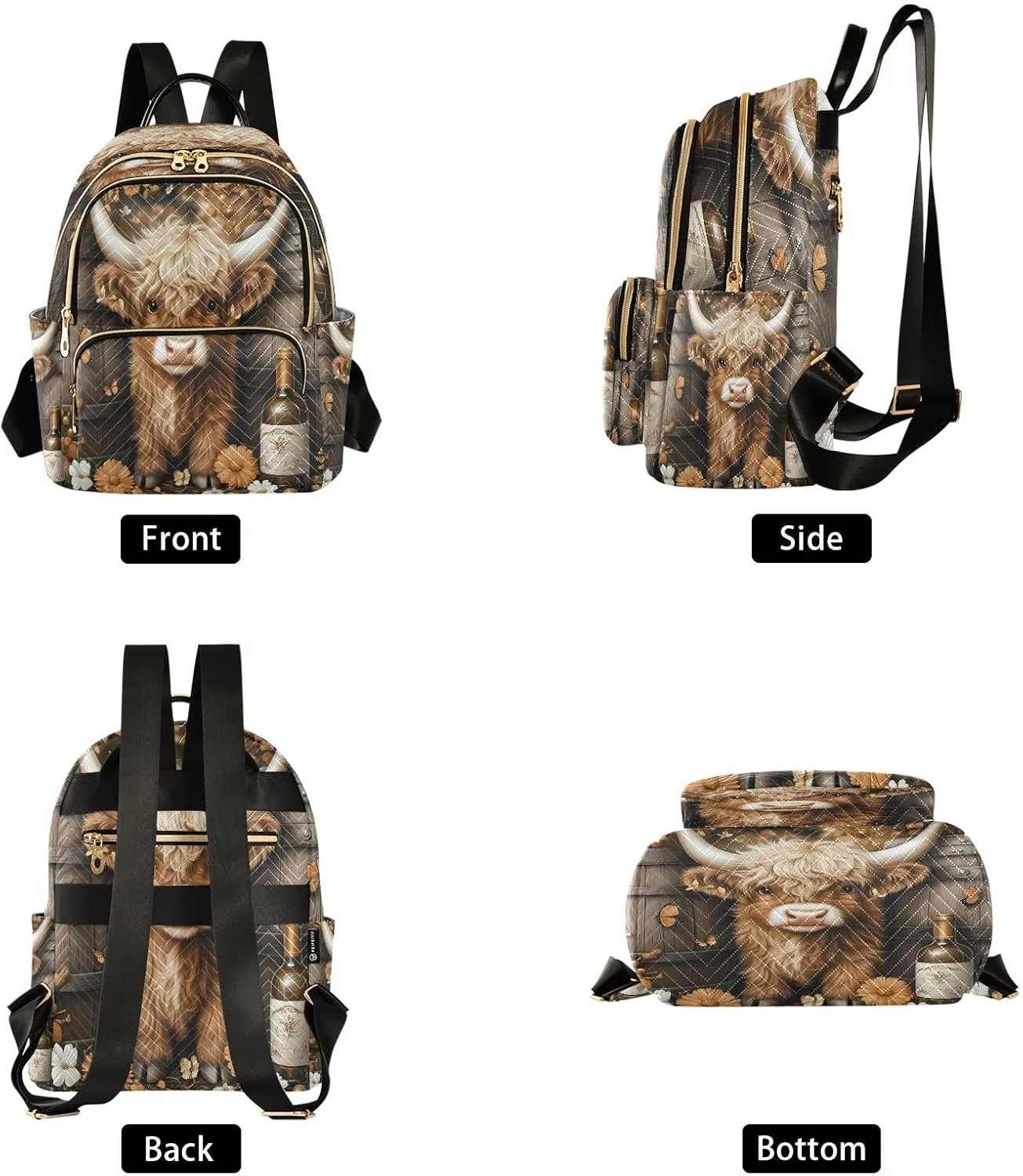 ALAZA Wine Cellar Highland Cattle Small Backpack Purse for Women Travel Bag Lightweight Shoulder Bag Fashion Daypack