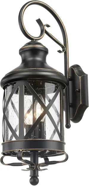 ALLGOT Industrial Outdoor Wall Lantern Sconce, 21 Inch Tall Vintage Exterior Wall Mount Light Fixture, Anti-Rust Waterproof Outdoor Lighting Lamp with Seeded Glass (Matte Black)