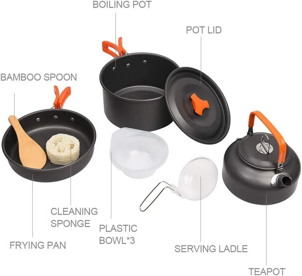 Aluminum Kitchen Set Camping Pot Kit Kettle Kettle Kettle Travel Mountaineering Picnic BBQ Cutlery Equipment