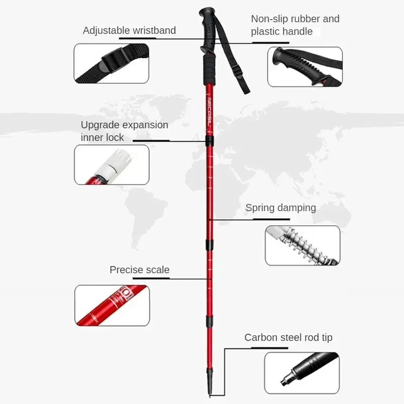 Aluminum Telescopic Hiking Poles with Shock Absorber for Trekking