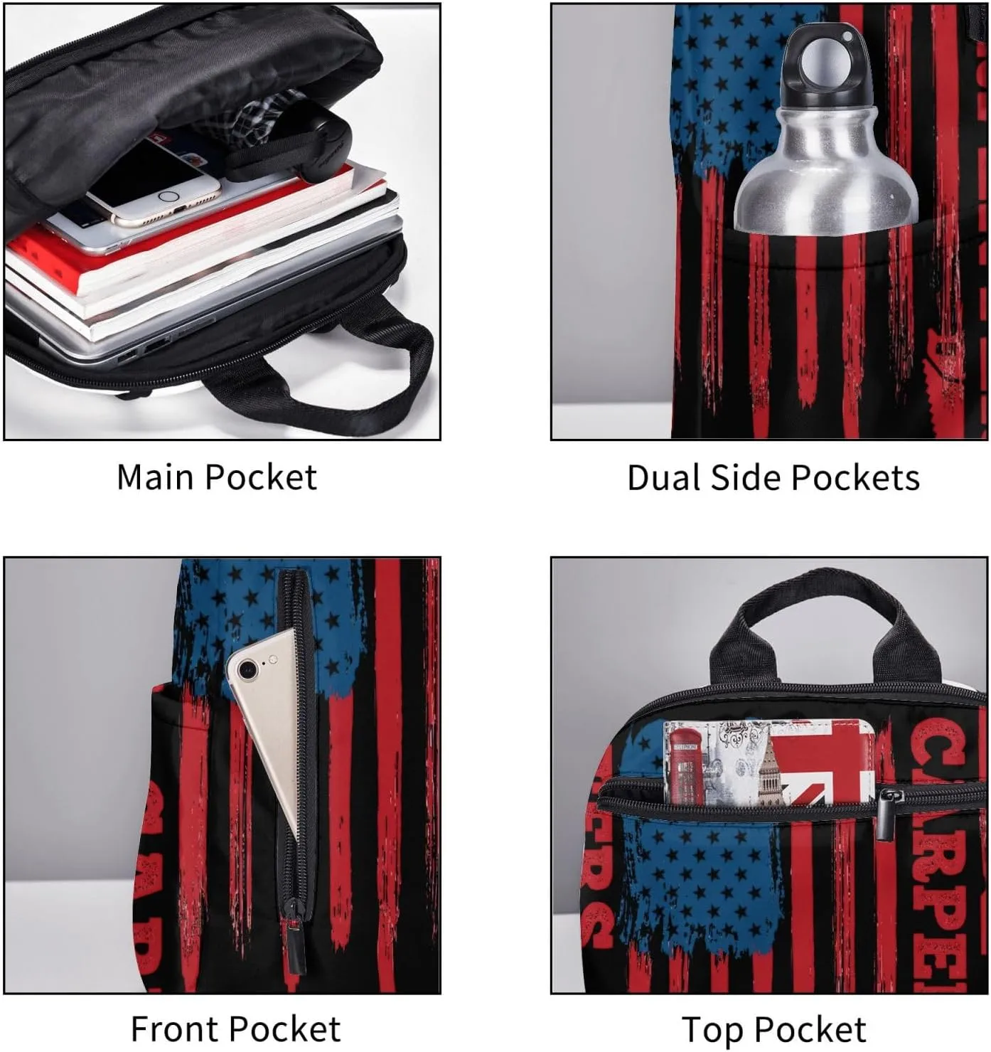 American Carpenter Flag Casual Backpacks Laptop Backpack Outdoor Travel Rucksack Sport Carry-On Daypack Lightweight Bag with Multi-Pockets