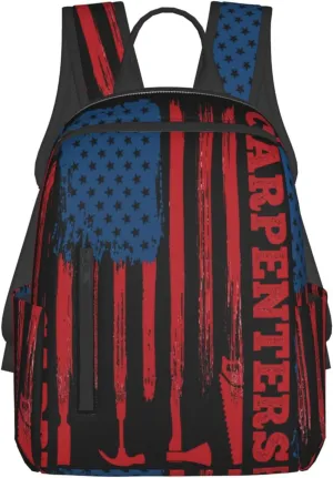 American Carpenter Flag Casual Backpacks Laptop Backpack Outdoor Travel Rucksack Sport Carry-On Daypack Lightweight Bag with Multi-Pockets