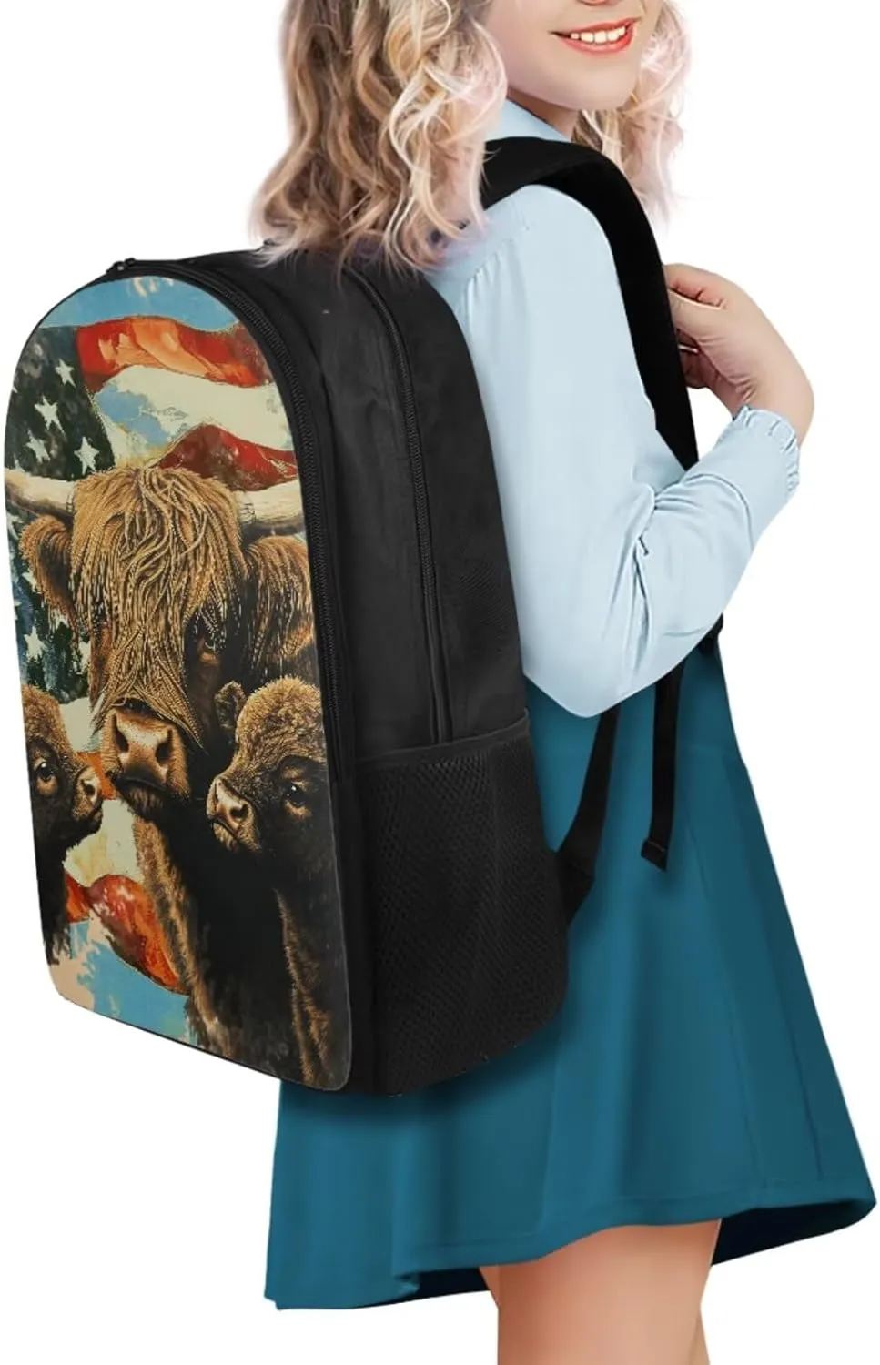 American Cow Cute Corgi Boys Backpack 7Th with Lunch Box Elementary School Backpack for Boys Boys with Lunch Bag Water Bottle Sleeves Pencil Case Independence Day