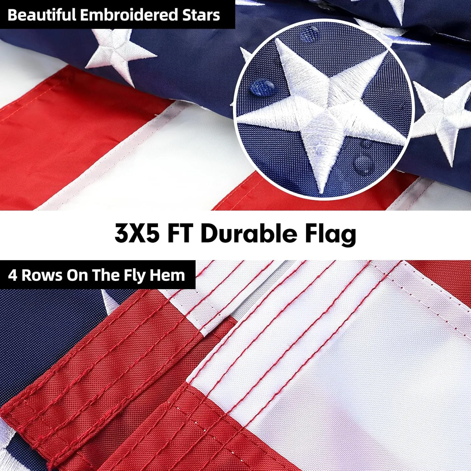 American Flag and 6ft Heavy Duty Flag Pole Kit for House Outside - 3x5 Embroidered USA Flag, Tangle Free Steel Black Pole With Bracket for Residential, Commercial, Outdoors Garden