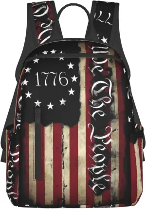 American Independence Day American Flag 1776 We The People Casual Backpacks Laptop Backpack Outdoor Travel Rucksack Sport Carry-On Daypack Lightweight Bag with Multi-Pockets