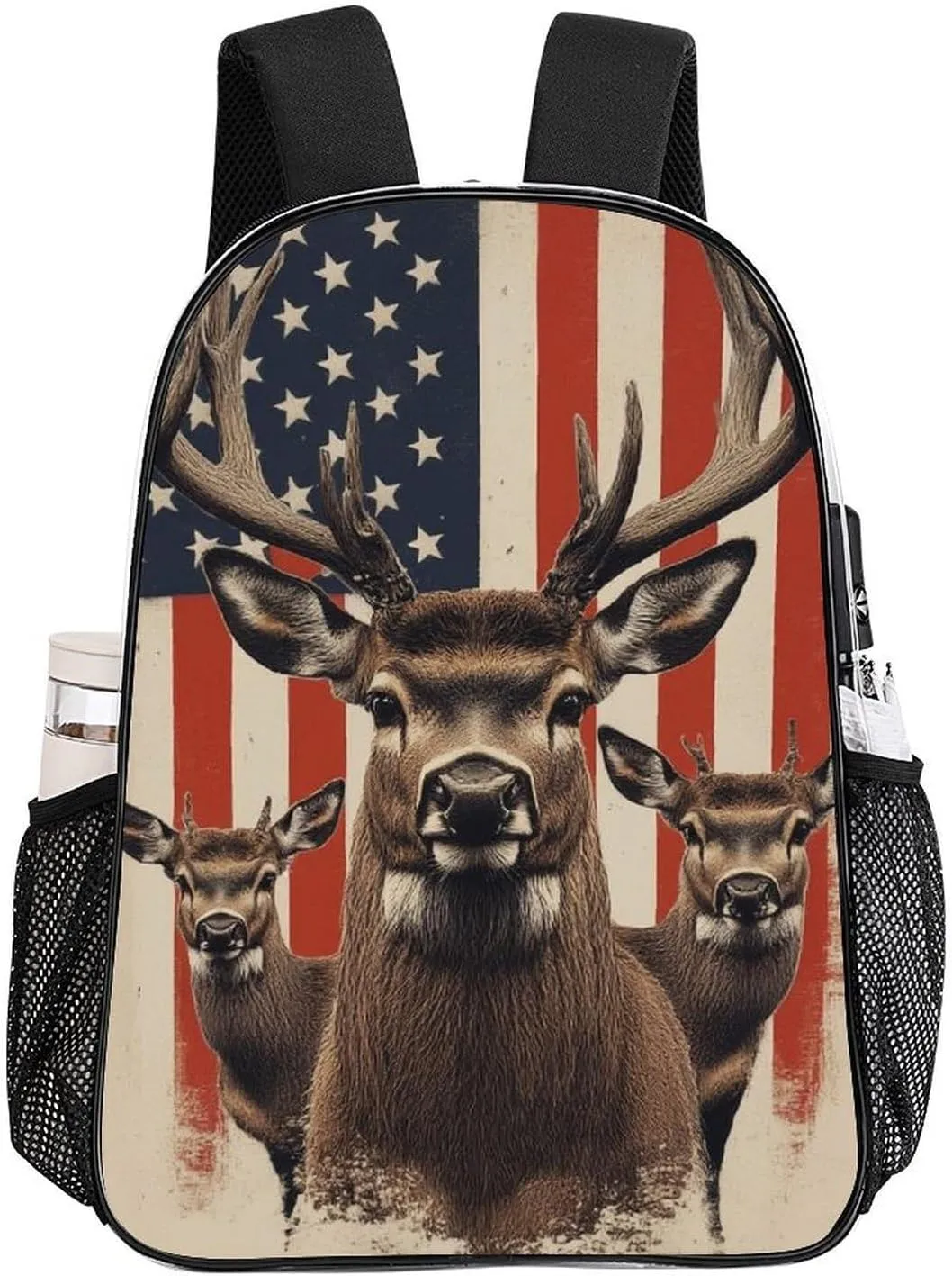 American Us Flag Hunting Camo Deer Shoulder Book Bags Transparent Multipurpose Anti-Theft Carry On Bag Large Capacity Travel Hiking & Camping Rucksack