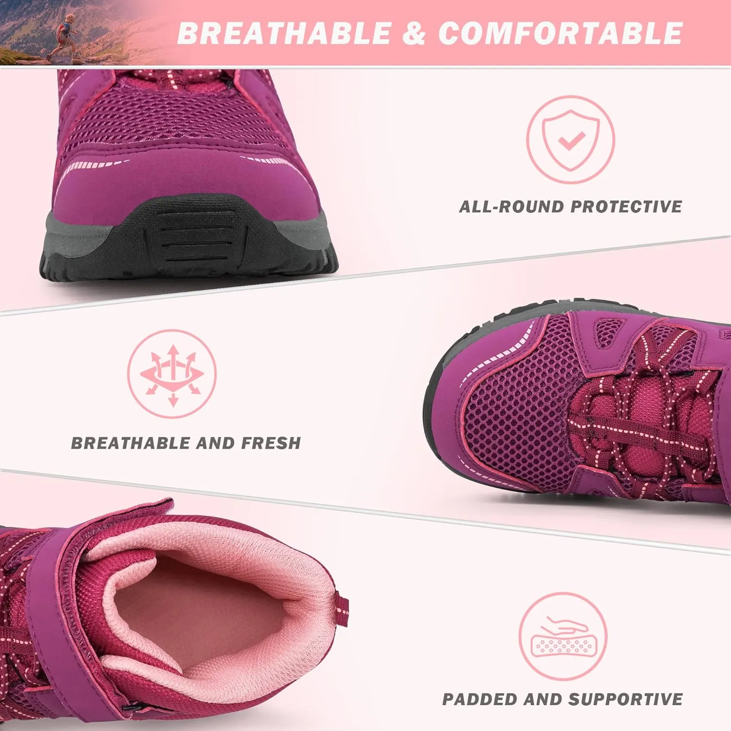 AMZZPIK Boys Girls Shoes Tennis Outdoor Hiking Breathable Mesh Trekking Climbing Sneakers for Little/Big Kids