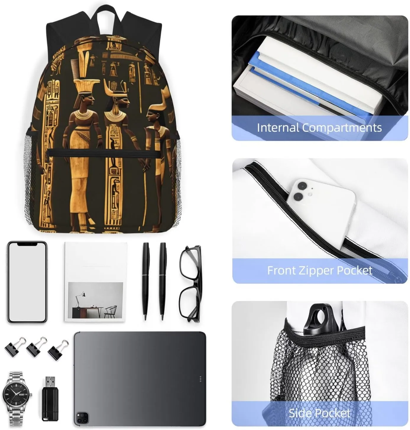 Ancient Egyptian Hieroglyph Print Backpack For Men And Women Lightweight Backpack Casual Daypack For Workplace Travel