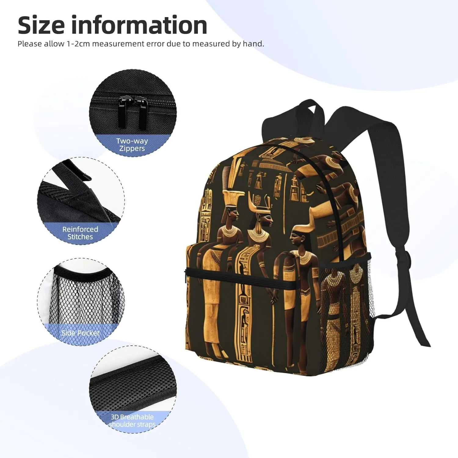 Ancient Egyptian Hieroglyph Print Backpack For Men And Women Lightweight Backpack Casual Daypack For Workplace Travel