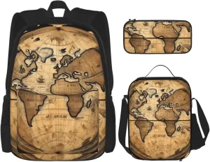 Ancient Map World Globe Print Versatile Adjustable Shoulder Fashion Backpack Lunch Bag Pencil Case Large Capacity