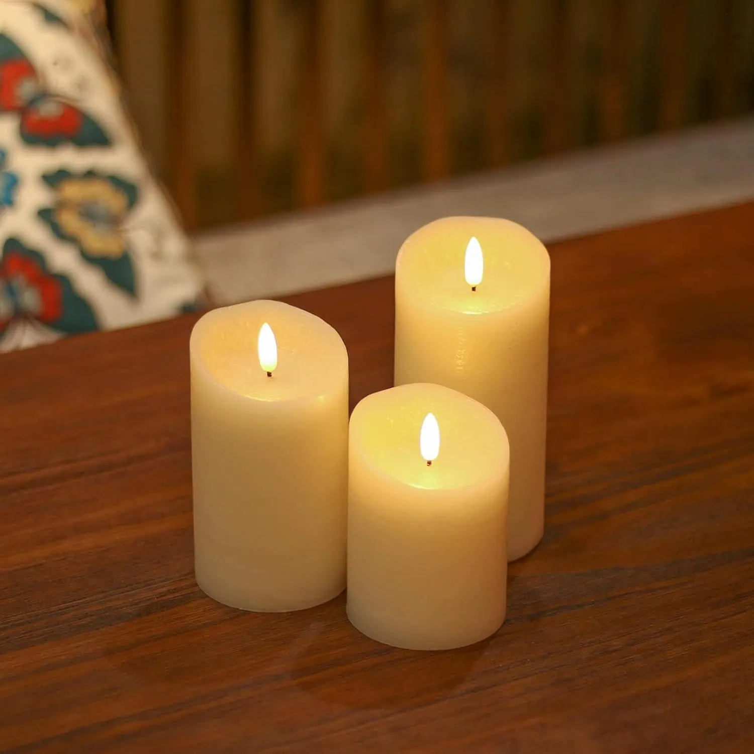 ANGELLOONG Flickering Flameless Candles with Remote, Real Wax Battery Operated LED Fake Candles with Timer, Ivory White for Valentines Wedding Holiday Party Home Decor, Set of 3