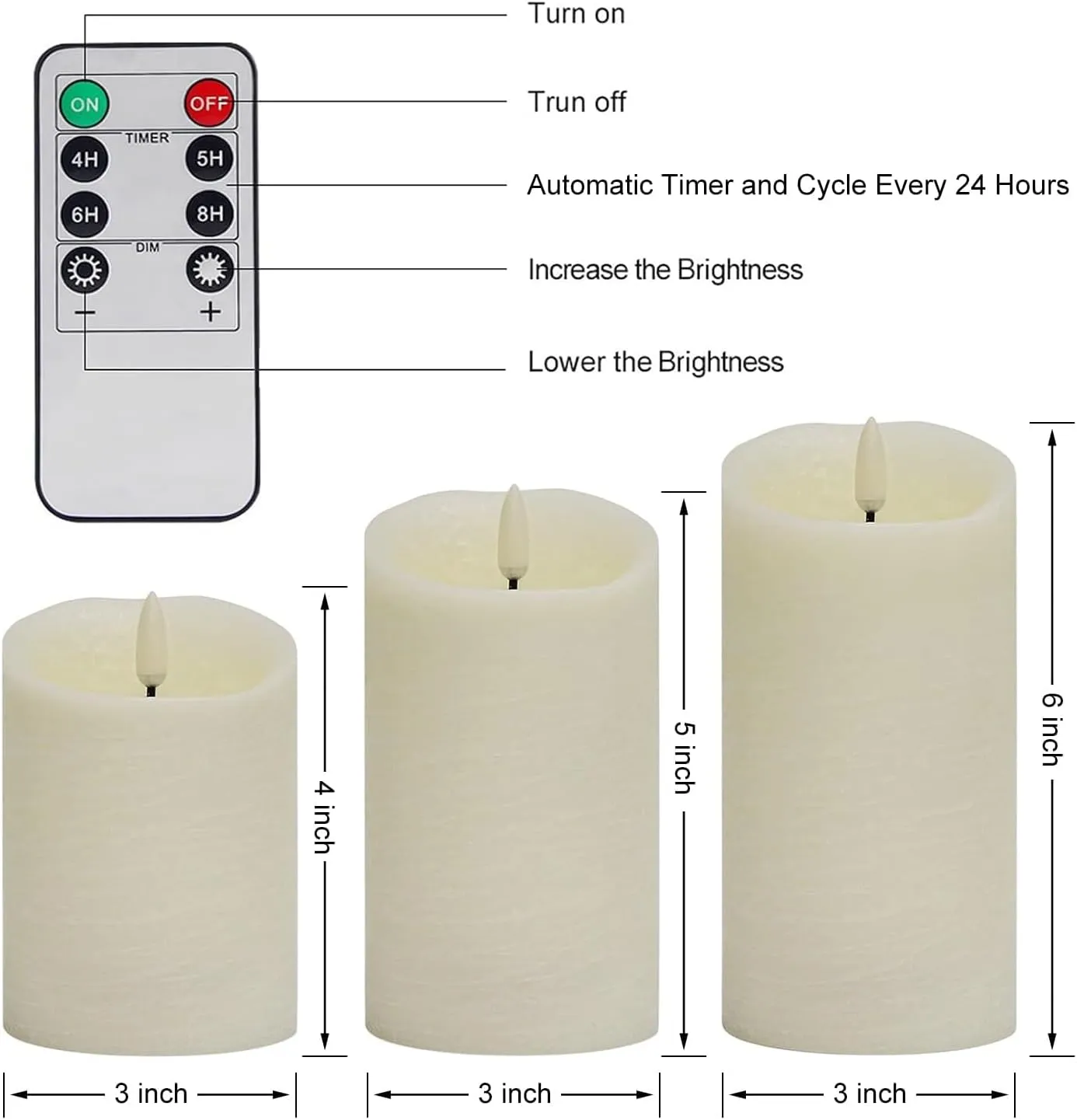 ANGELLOONG Flickering Flameless Candles with Remote, Real Wax Battery Operated LED Fake Candles with Timer, Ivory White for Valentines Wedding Holiday Party Home Decor, Set of 3