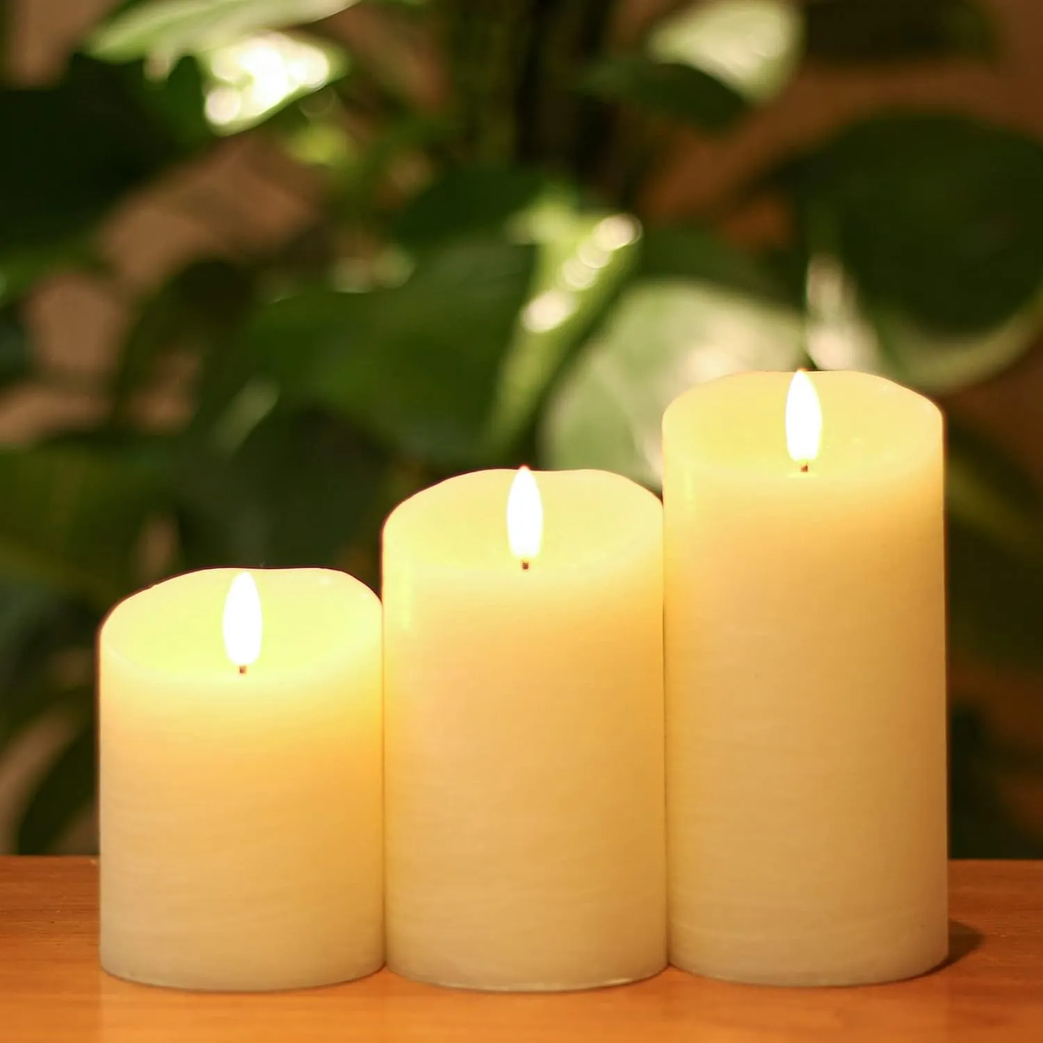 ANGELLOONG Flickering Flameless Candles with Remote, Real Wax Battery Operated LED Fake Candles with Timer, Ivory White for Valentines Wedding Holiday Party Home Decor, Set of 3