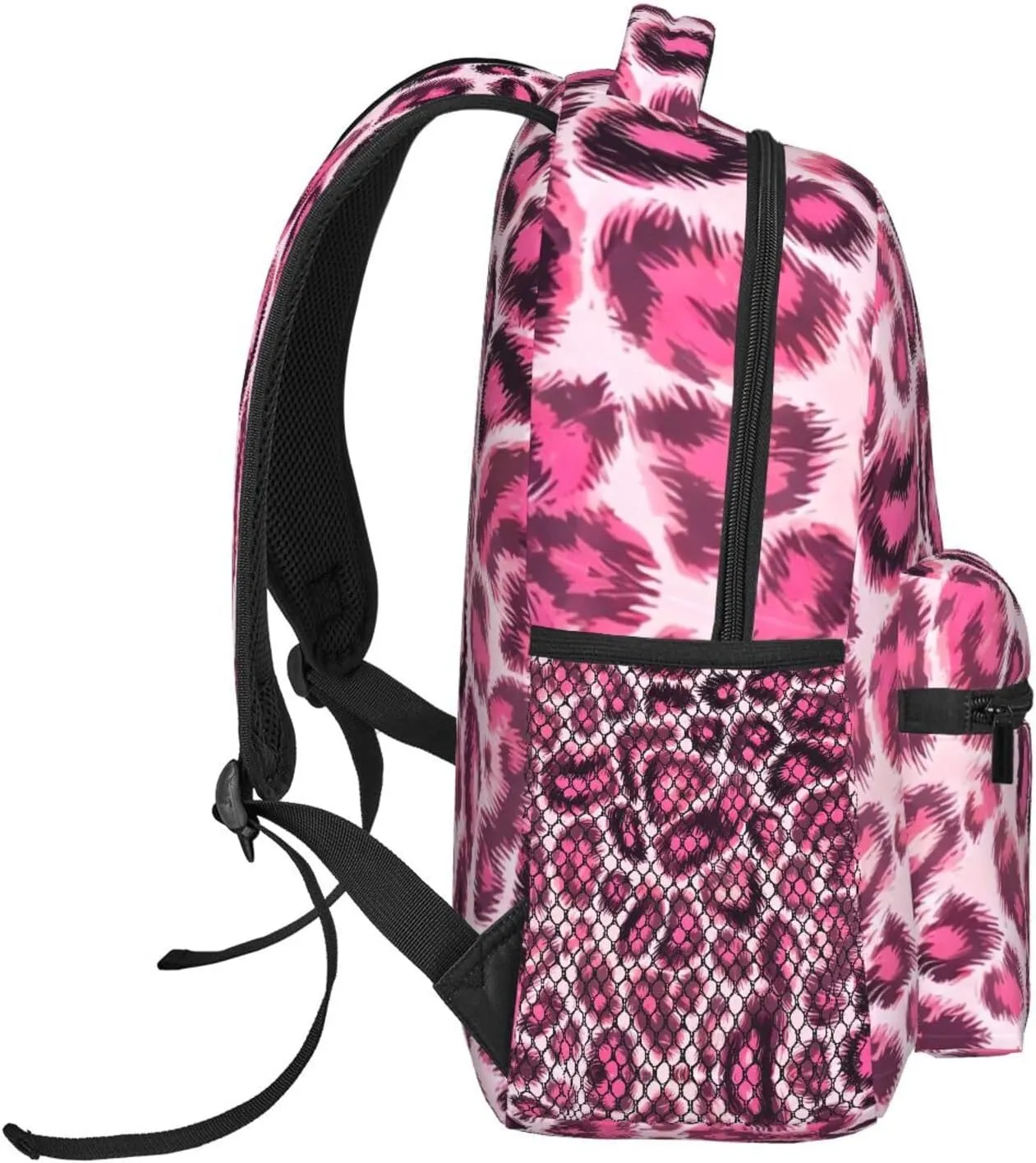 Animal Skin Fur Camouflage Pink Leopard Print Rucksack Polyester Anti-Theft Multipurpose Carry On Bag Large Capacity Travel and Sport Backpack Rucksack With Smooth Zippers