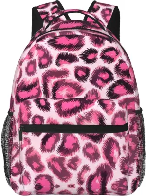 Animal Skin Fur Camouflage Pink Leopard Print Rucksack Polyester Anti-Theft Multipurpose Carry On Bag Large Capacity Travel and Sport Backpack Rucksack With Smooth Zippers