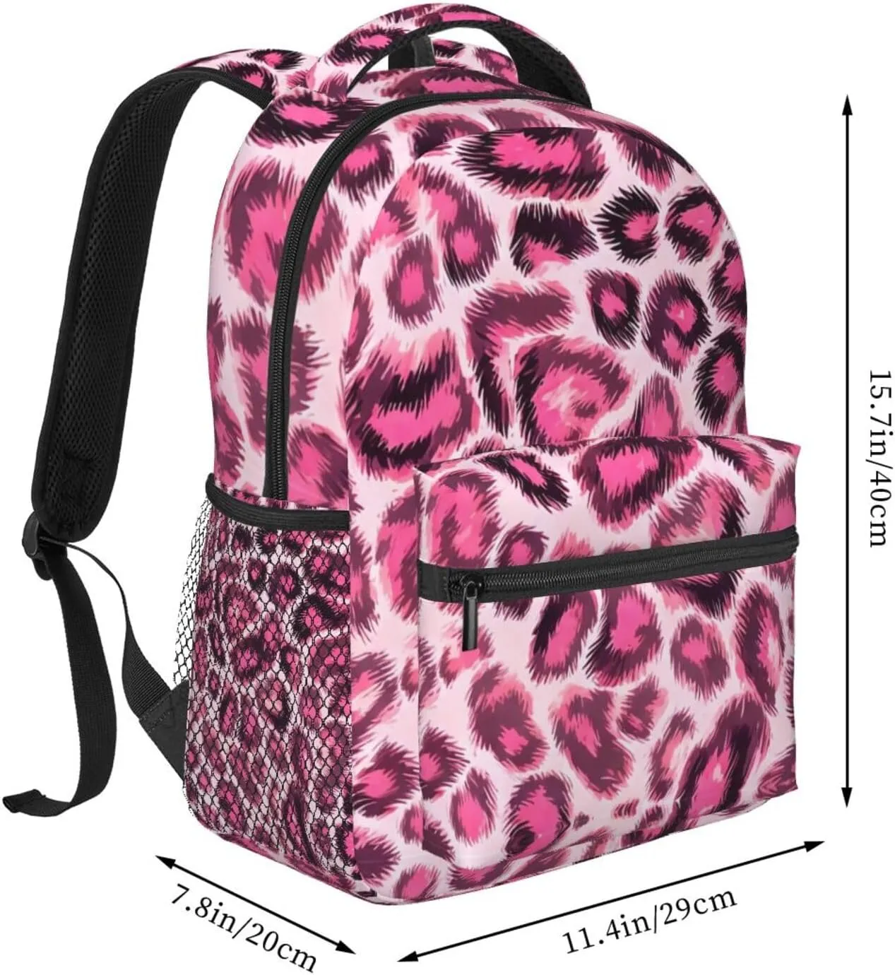 Animal Skin Fur Camouflage Pink Leopard Print Rucksack Polyester Anti-Theft Multipurpose Carry On Bag Large Capacity Travel and Sport Backpack Rucksack With Smooth Zippers