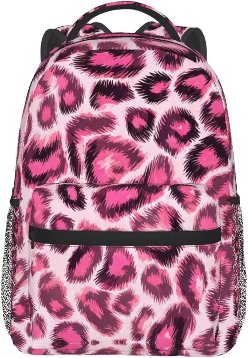 Animal Skin Fur Camouflage Pink Leopard Print Rucksack Polyester Anti-Theft Multipurpose Carry On Bag Large Capacity Travel and Sport Backpack Rucksack With Smooth Zippers