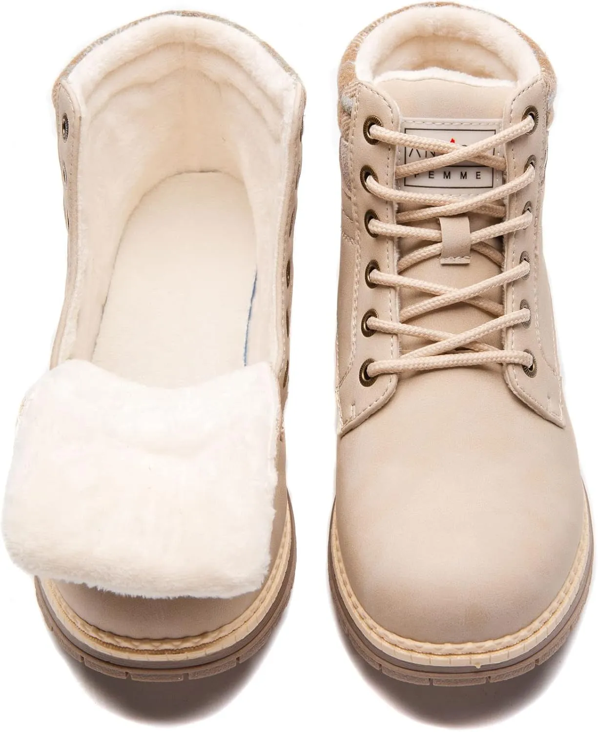 ANJOUFEMME Womens Hiking Snow Winter Boots - Outdoor Waterproof Lightweight Ankle Boots for Women Work Backpacking Boots FNW110-FNW08-BEIGE-6
