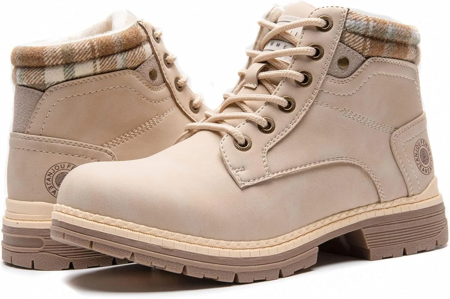 ANJOUFEMME Womens Hiking Snow Winter Boots - Outdoor Waterproof Lightweight Ankle Boots for Women Work Backpacking Boots FNW110-FNW08-BEIGE-6