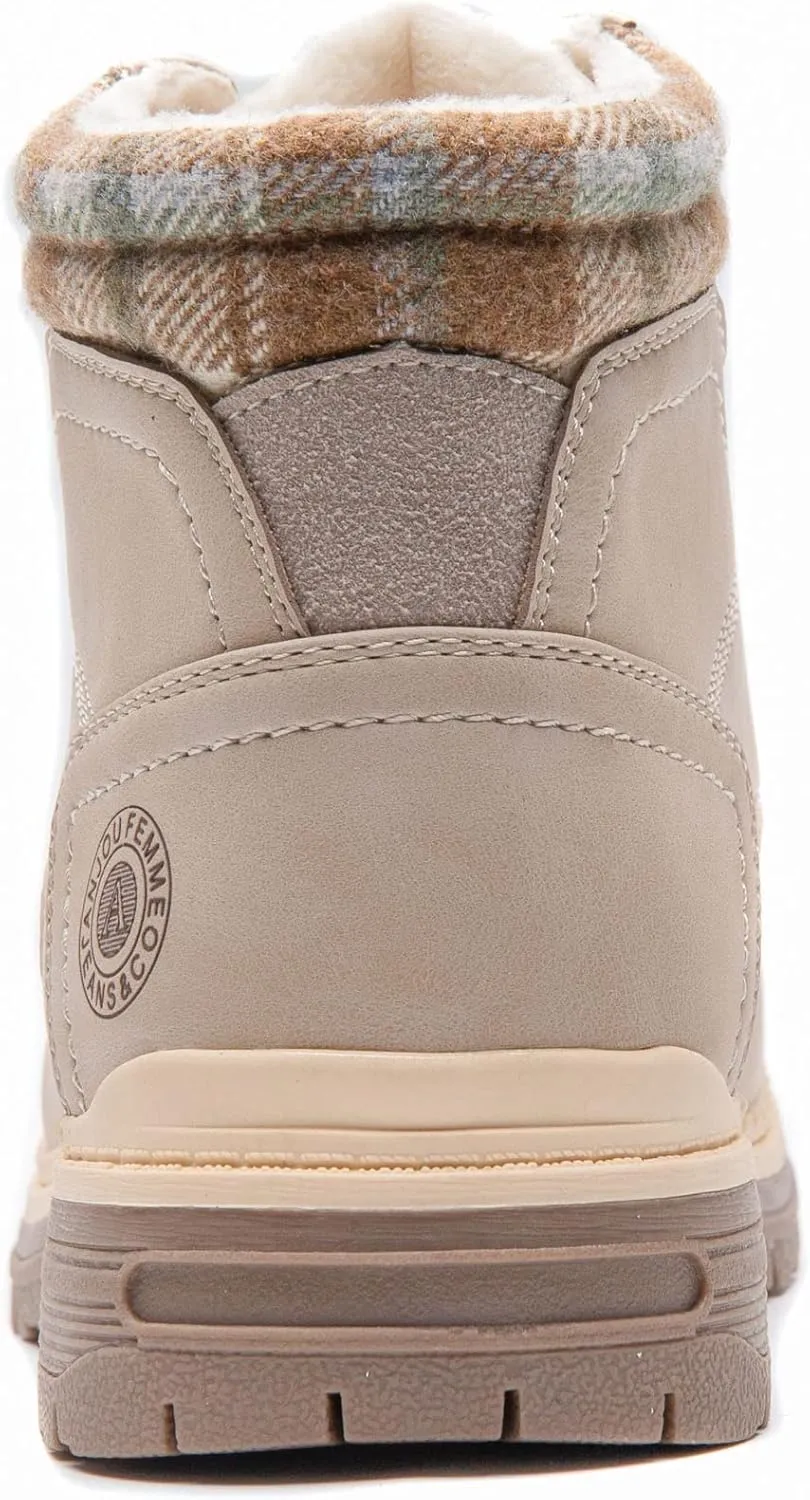 ANJOUFEMME Womens Hiking Snow Winter Boots - Outdoor Waterproof Lightweight Ankle Boots for Women Work Backpacking Boots FNW110-FNW08-BEIGE-6