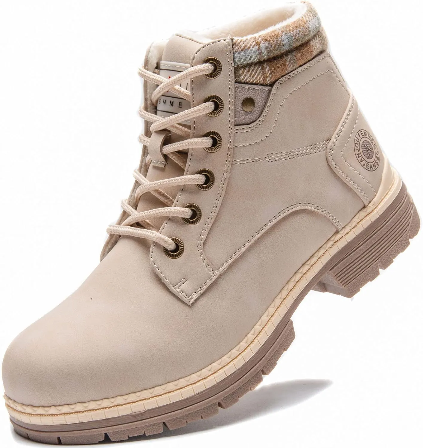 ANJOUFEMME Womens Hiking Snow Winter Boots - Outdoor Waterproof Lightweight Ankle Boots for Women Work Backpacking Boots FNW110-FNW08-BEIGE-6