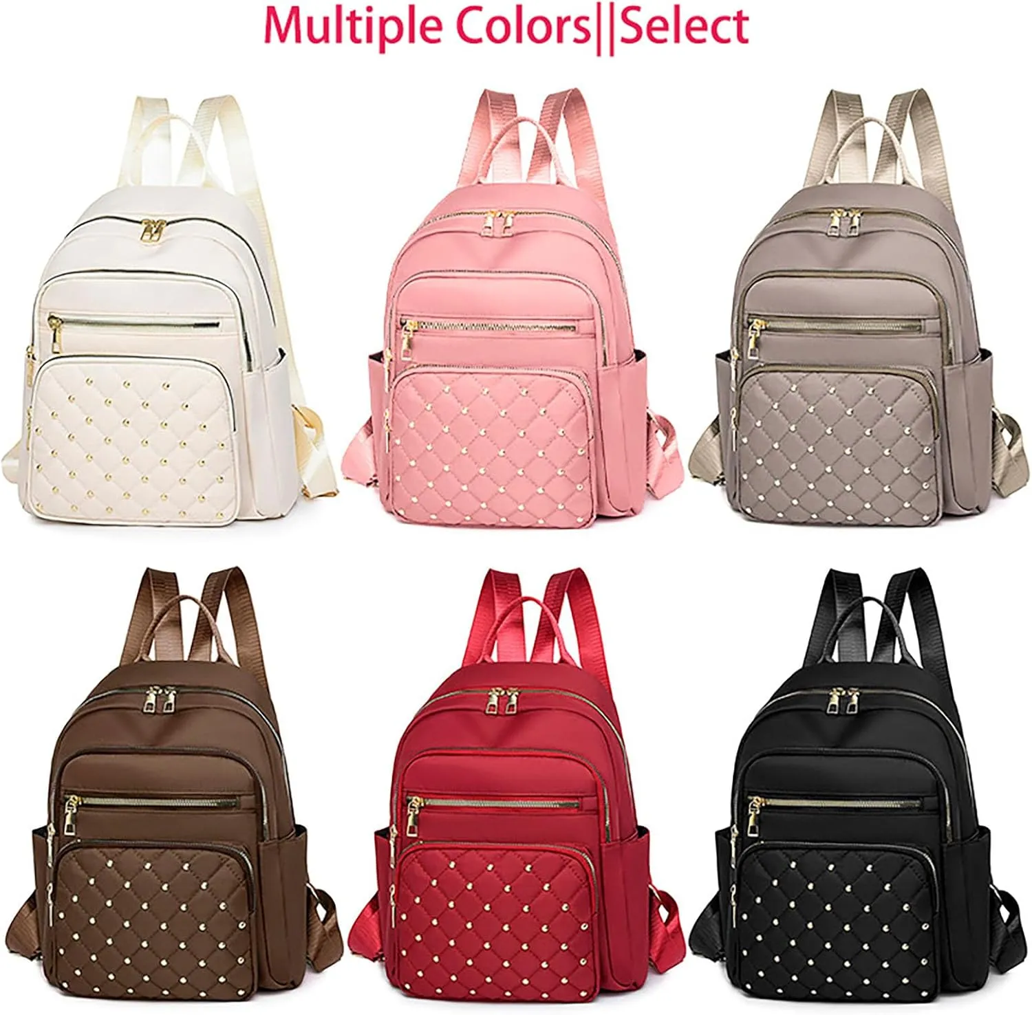 Anti-Theft Oxford College Backpack Lightweight Travel Daypack for Women Work Commute Outdoor Hiking Essentials (Khaki)