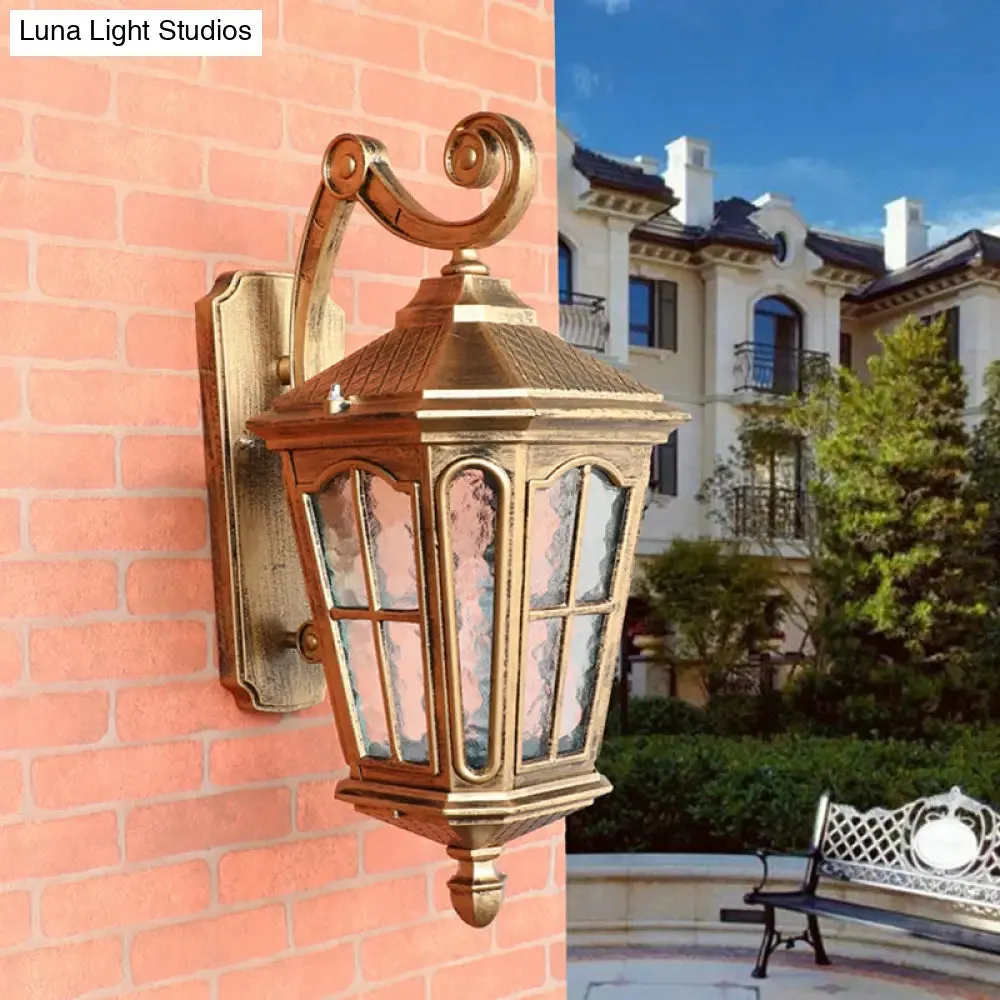 Antique Bronze Tapered Outdoor Wall Lantern with Rippled Glass - Solar LED Patio Wall Light Fixture