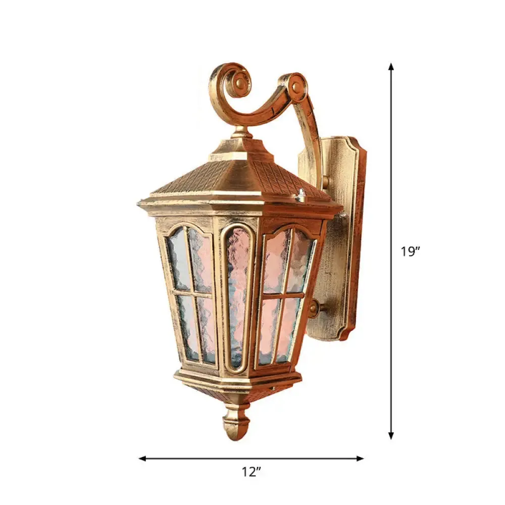 Antique Bronze Tapered Outdoor Wall Lantern with Rippled Glass - Solar LED Patio Wall Light Fixture