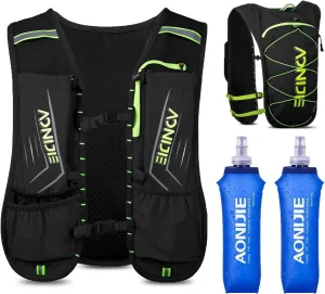 AONIJIE Waterproof and Breathable Running Hydration Vest with 500ml Flask, 4.23oz Lightweight Hydration Vest Backpack Fits 6.8" Phones, for Hiking Cycling Race Marathon(Grey with 2 * 500ml Bottles)