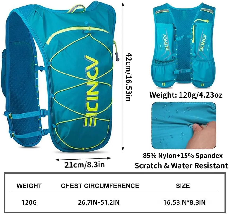 AONIJIE Waterproof and Breathable Running Hydration Vest with 500ml Flask, 4.23oz Lightweight Hydration Vest Backpack Fits 6.8" Phones, for Hiking Cycling Race Marathon(Grey with 2 * 500ml Bottles)