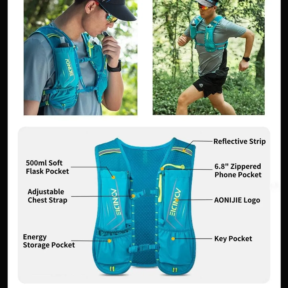 AONIJIE Waterproof and Breathable Running Hydration Vest with 500ml Flask, 4.23oz Lightweight Hydration Vest Backpack Fits 6.8" Phones, for Hiking Cycling Race Marathon(Grey with 2 * 500ml Bottles)