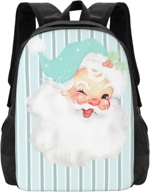 Aqua Blue Vintage Winking Santa Christmas Lightweight Packable Backpack Travel Casual Large Capacity Daypack Foldable Backpack For Men Women