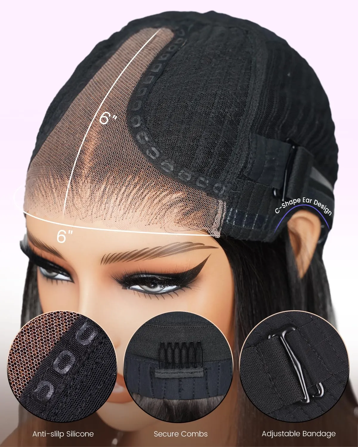 Arabella 6X6 Glueless Wigs Human Hair Pre Plucked Pre Cut 12A Real Pre Plucked Bleached Tiny Knots   210% Density Salon-Quality Ready to Go Glueless Straight Closure Wigs Human Hair 20INCH