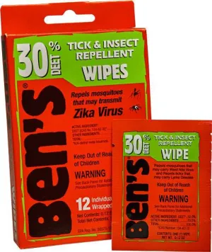Arb Ben's 30 Insect Repellent - 30% Deet Wipes 12 Wipes Perbox