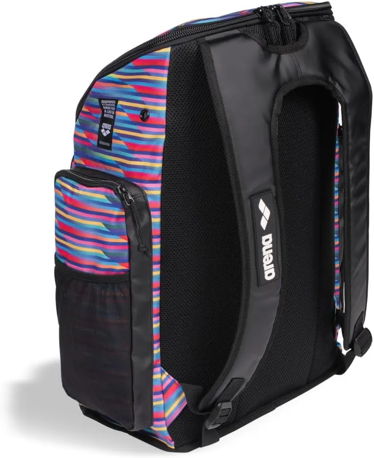 ARENA Spiky III Backpack 45 Swimming Athlete Sports Gym Rucksack Large Training Gear Equipment Swim Bag for Men and Women, 45 Liters, Racing Stripes