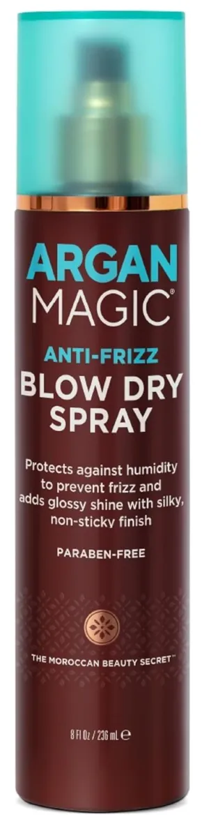 Argan Magic Anti-Frizz Blow Dry Spray – Protects Against Humidity & Tames Frizz | Adds Glossy Shine & Softness | Paraben-Free, Cruelty-Free | Made in USA (8 Oz)
