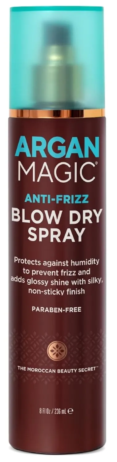 Argan Magic Anti-Frizz Blow Dry Spray – Protects Against Humidity & Tames Frizz | Adds Glossy Shine & Softness | Paraben-Free, Cruelty-Free | Made in USA (8 Oz)