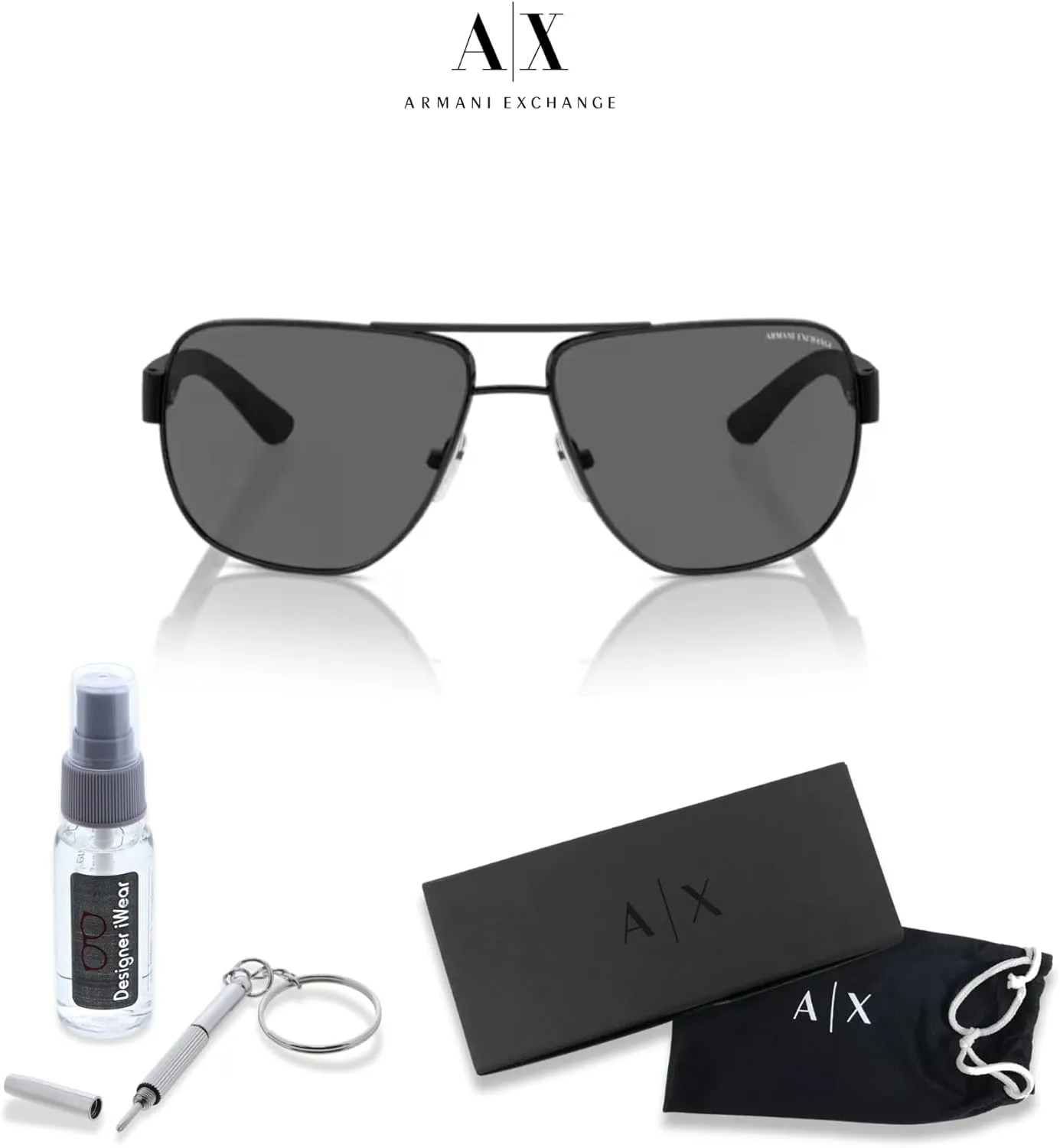 Armani Exchange AX2012S Aviator Sunglasses For Men   BUNDLE with Designer iWear Eyewear Care Kit