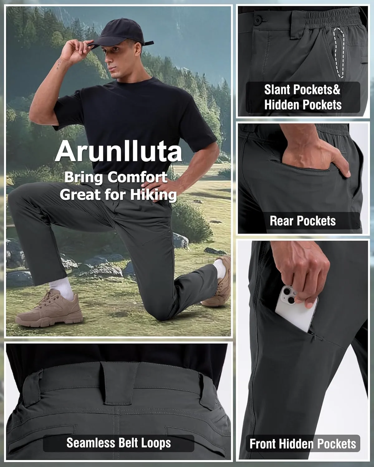Arunlluta Hiking Pants Men Quick Dry Travel Pants for Men Stretch Work Pants Lightweight Mens Golf Pants Water Resistant