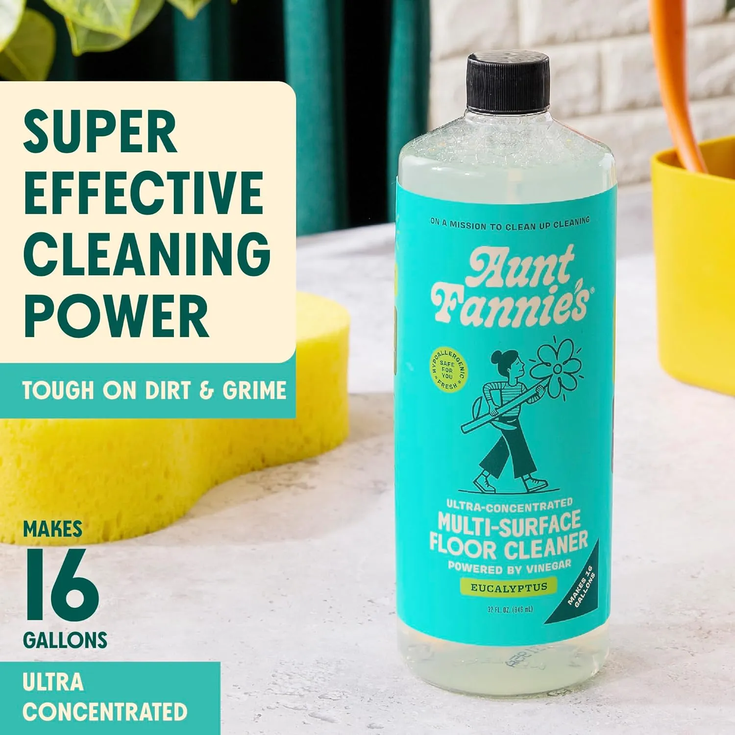 Aunt Fannie's Ultra Concentrated Floor Cleaner Vinegar Wash, Multi-Surface Floor Cleaner For Mopping, Makes 16 Gallons, Eucalyptus Scent, 32 oz. (Pack of 1), Packaging May Vary