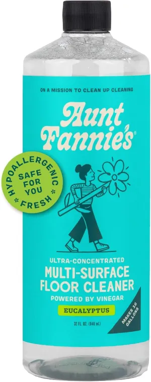 Aunt Fannie's Ultra Concentrated Floor Cleaner Vinegar Wash, Multi-Surface Floor Cleaner For Mopping, Makes 16 Gallons, Eucalyptus Scent, 32 oz. (Pack of 1), Packaging May Vary
