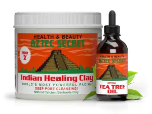 Aztec Secret - Indian Healing Clay 1 lb and Royal Tea Tree Oil 4 Oz Bundle