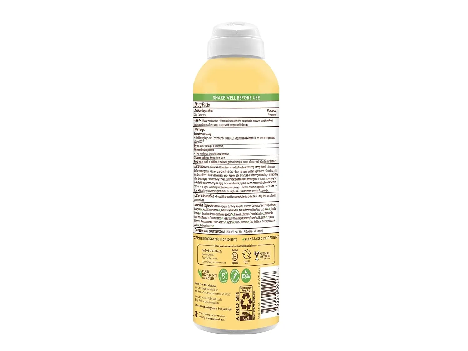 Babo Botanicals Sheer Zinc Continuous Sunscreen Spray SPF30 - Natural Zinc Oxide - Extra Sensitive Skin - Water Resistant - Vegan - Fragrance-Free - Air-Powered Spray - For all ages