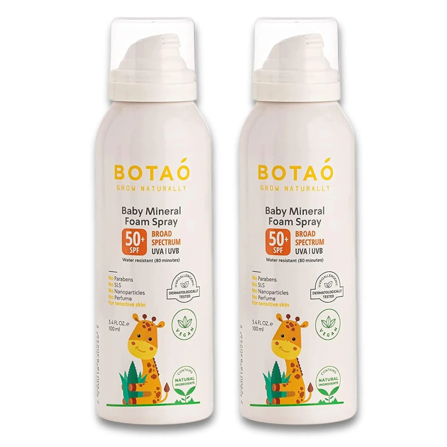 Baby’s Mineral Sunscreen Foam Spray: SPF50 Broad Spectrum UVA UVB, Babies or Toddlers Sunburn Protection, Zinc Oxide, 3.4 Oz (2-Pack)